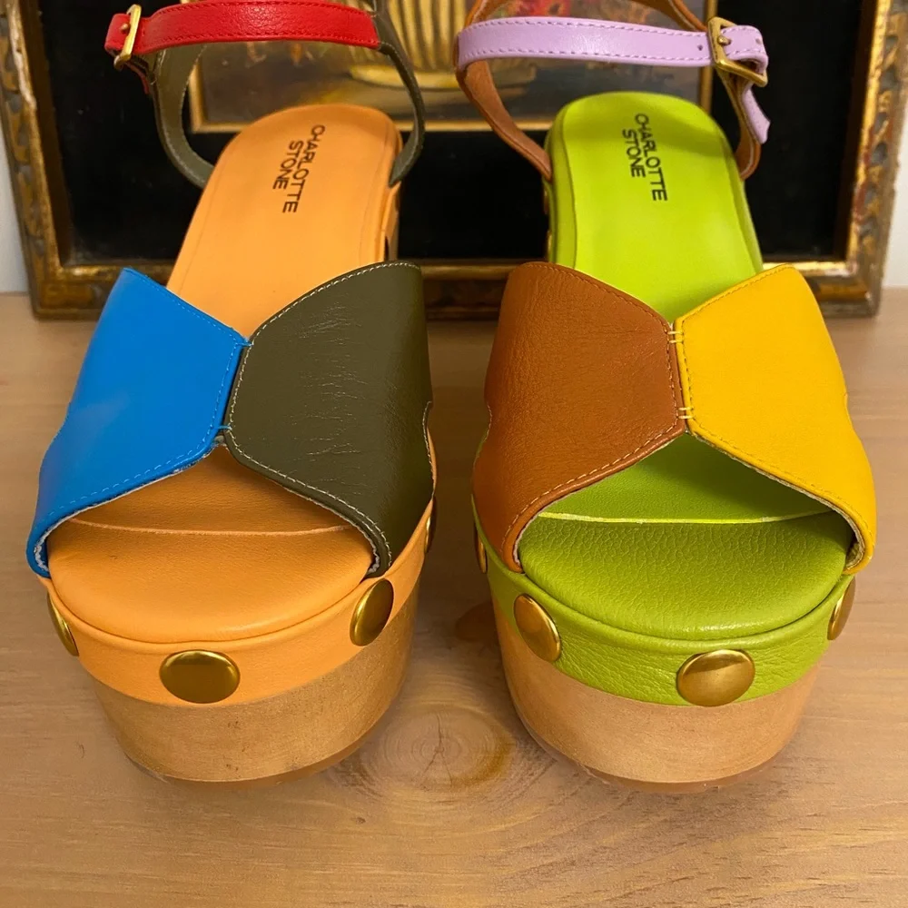 Charlotte Stone Multi-Color Leather Platform Sandals